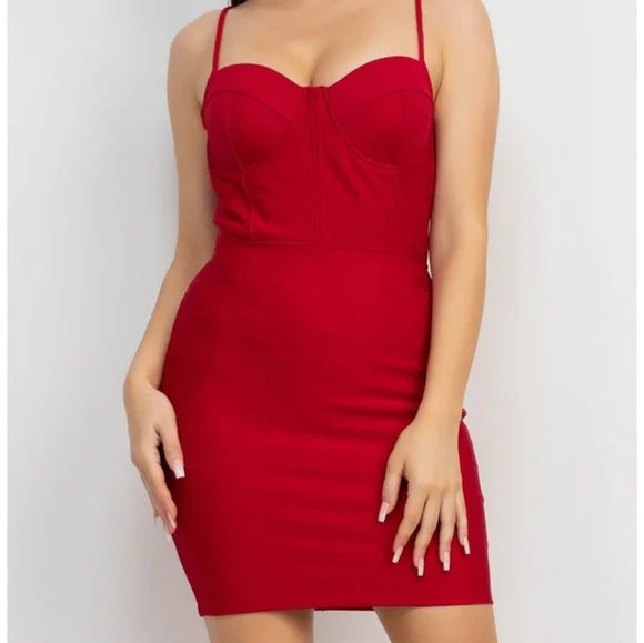 Haute Monde Red Corset Ribbed Bodycon Cocktail Dress Size Large - Picture 9 of 9